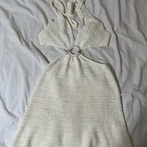 White Crochet Halter cover up Dress